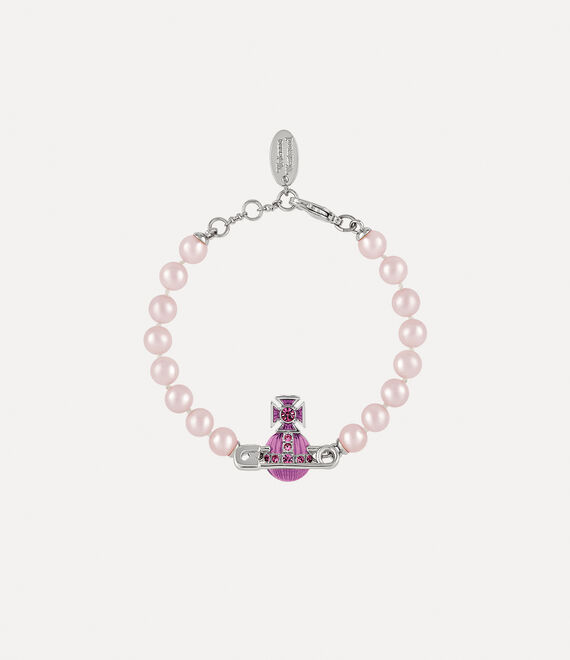 Vivienne Westwood Kitty Pearl Bracelet In Platinum-rose-crystal-rose-enamel