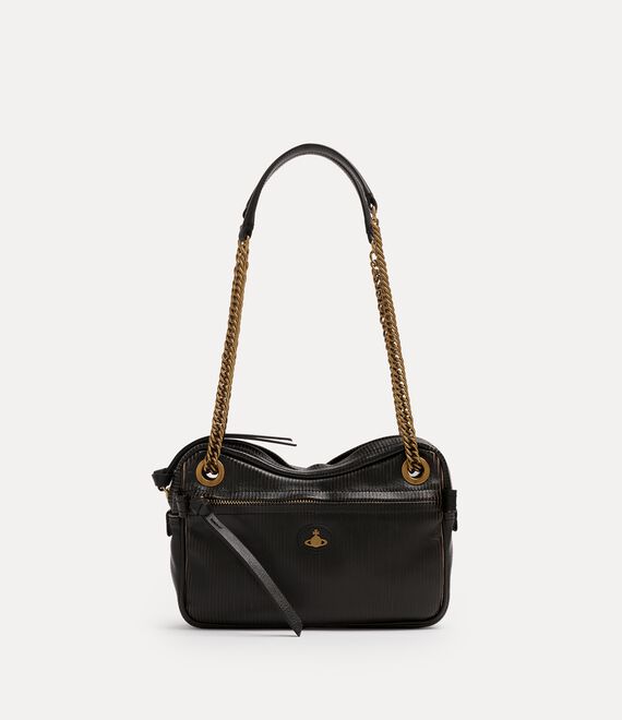 Vivienne Westwood Dolce Medium Shoulder Bag Laser Line Leather Black-beige