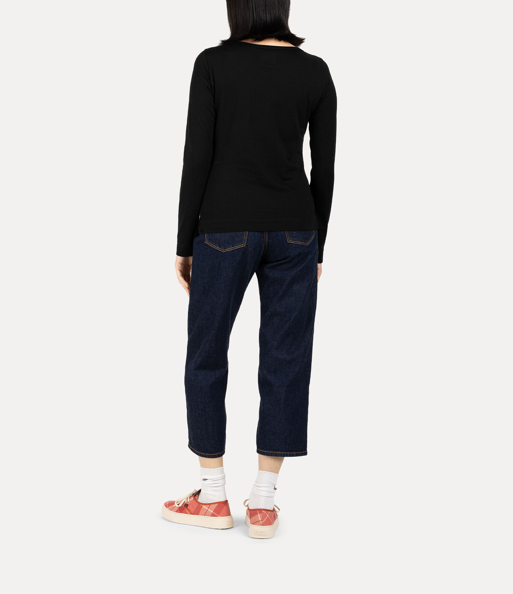 Organic Cotton Jersey Basic ラウンドネック長袖Tシャツ - ブラック