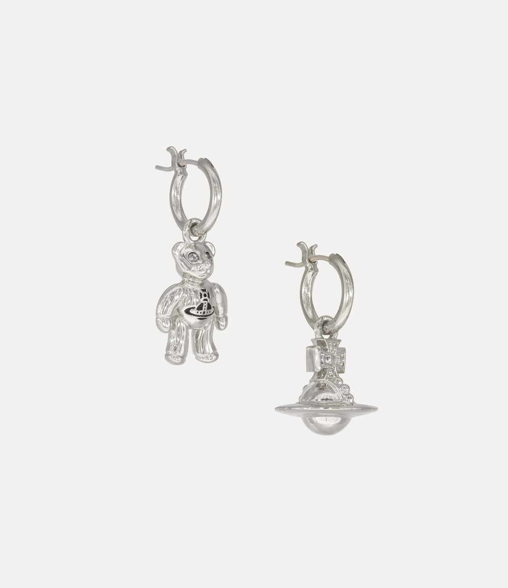 Vivienne Westwood Ruby Small Hoop Earrings in Platinum Black Diamond Crystal Black Enamel, view 2