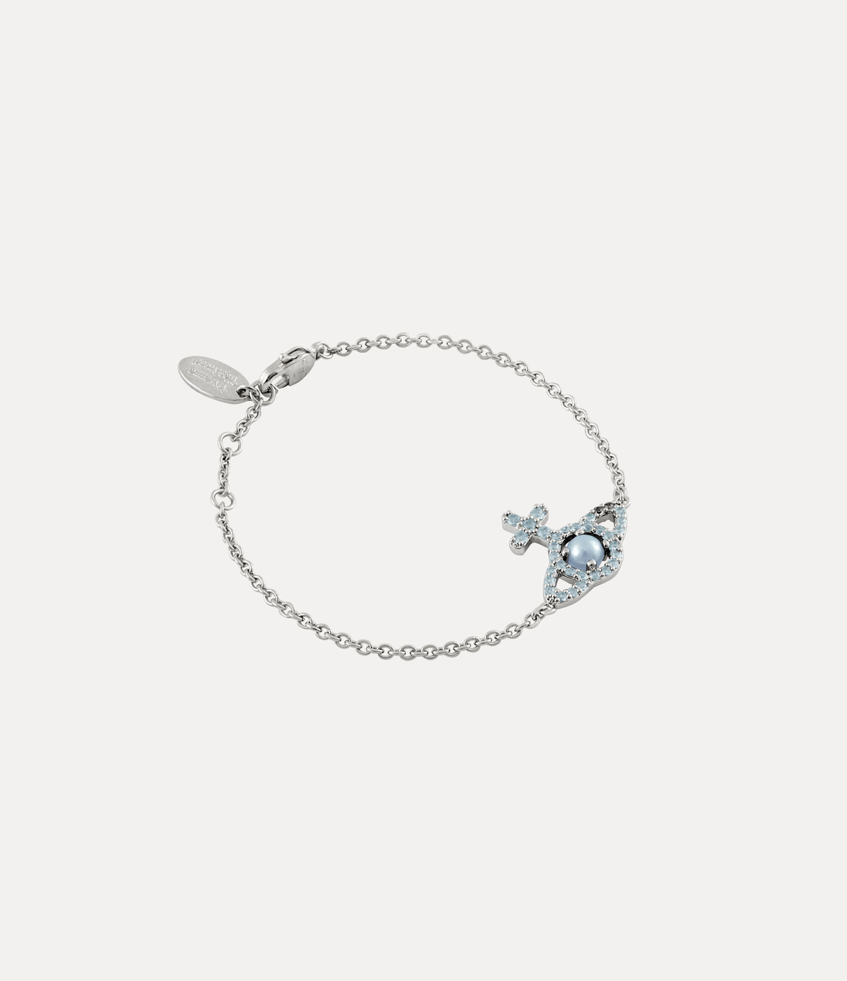 Olympia Pearl Chain Bracelet in PLATINUM-LIGHT-BLUE-Pearl-BLUE-CZ