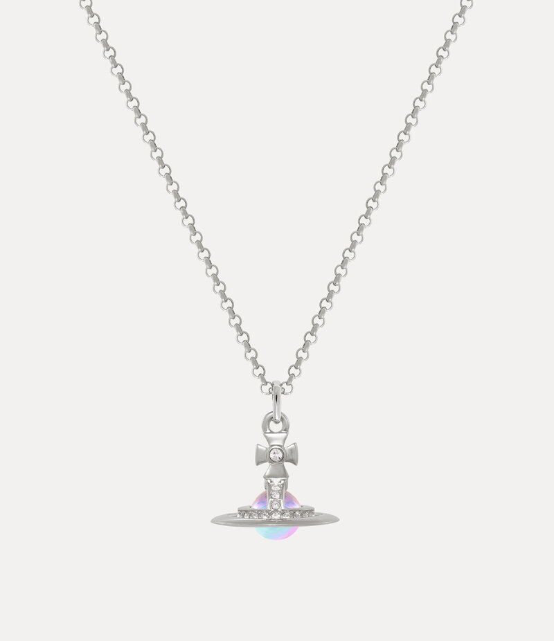 Vivienne Westwood New Petite Orb Pendant Necklace in Platinum White Crystal Pink Ab Cz