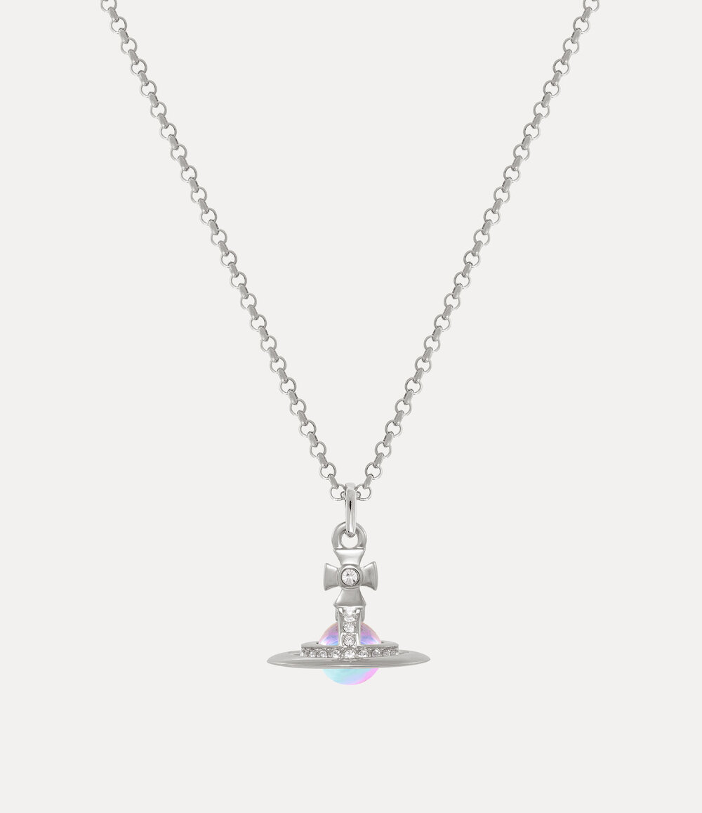 Vivienne Westwood New Petite Orb Pendant Necklace in Platinum White Crystal Pink Ab Cz