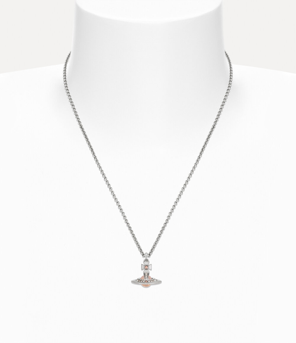 Vivienne Westwood New Petite Orb Pendant Necklace in Platinum Light Peach Light Gold Quartz, view 2
