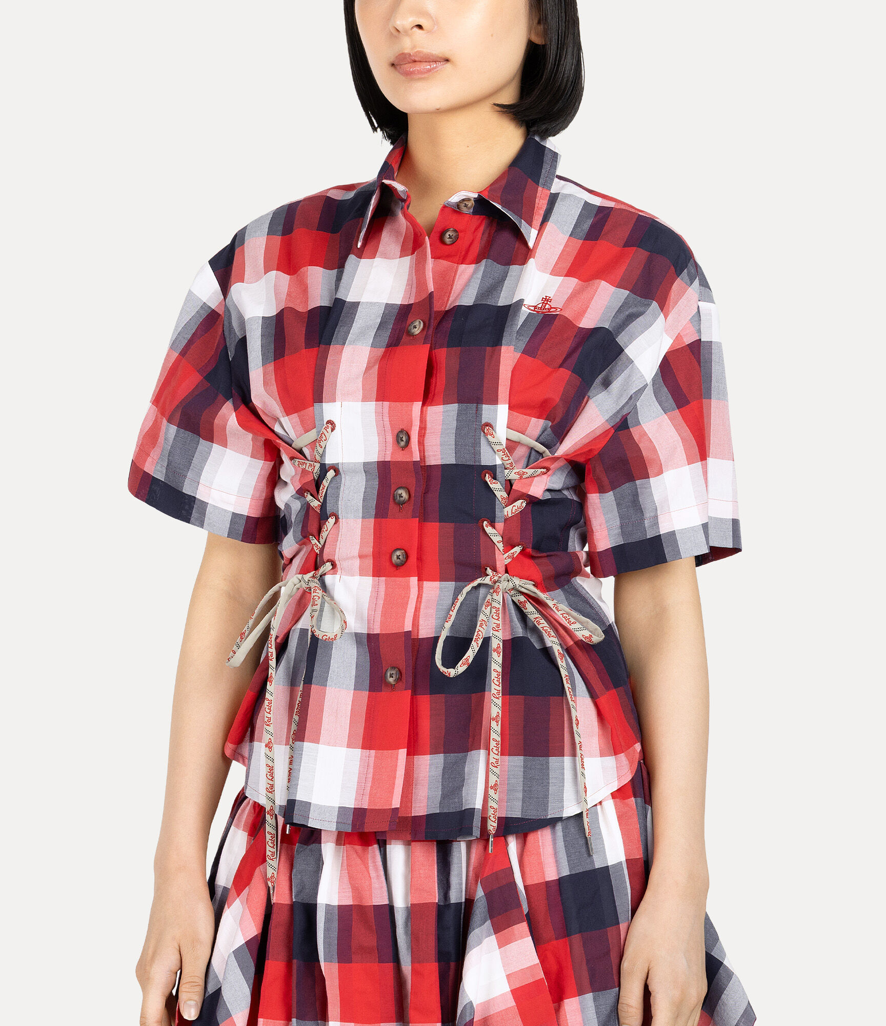 Check Side Lace-Up Shirt in RED | Vivienne Westwood®