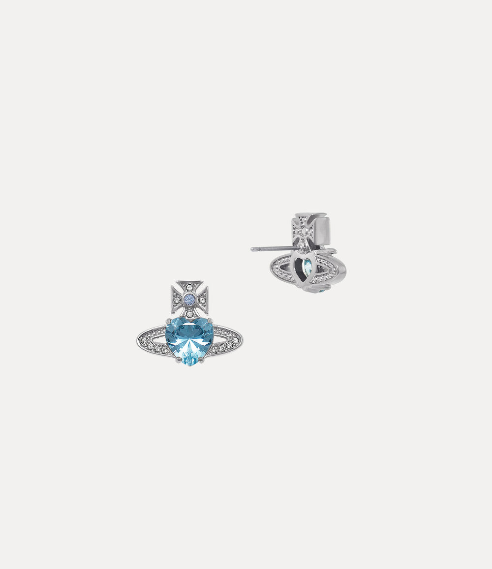 Vivienne Westwood Ariella Earrings in Platinum Aquamarine Cz Light Sapphire Black, view 2