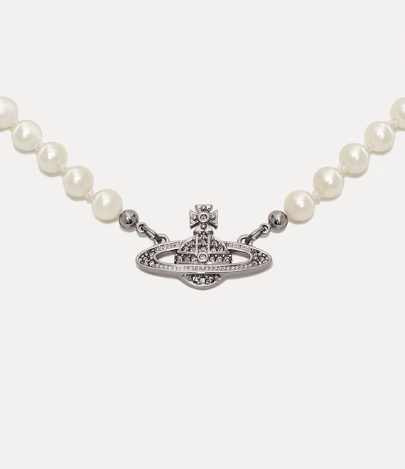 Mini Bas Relief Pearl Choker in platinum-crystal-pearl | Vivienne Westwood®