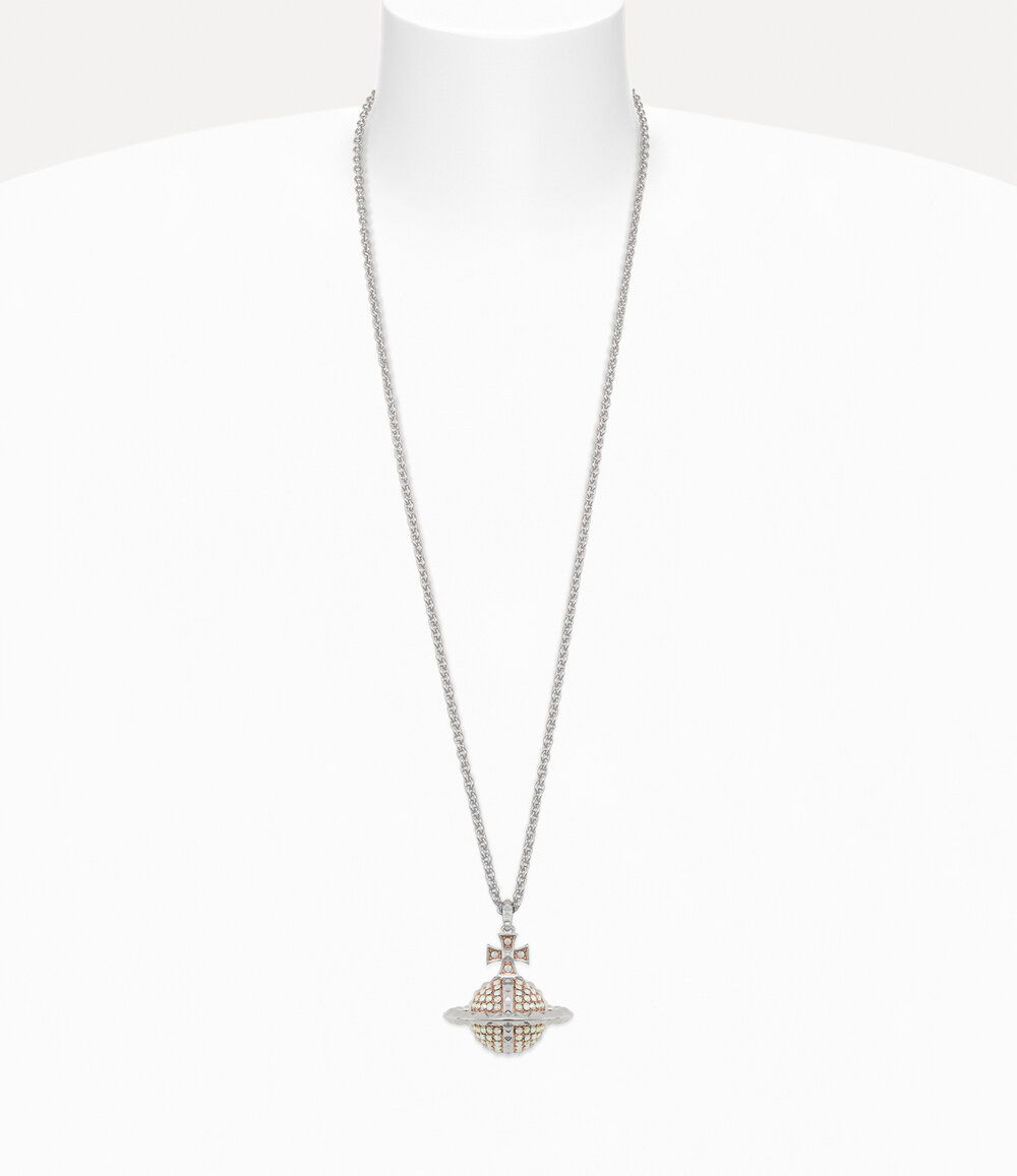 Vivienne Westwood Mayfair Large Orb Pendant Necklace -Rhodium-pink-gold-crystal-ab-crystal -Rhodium-pink-gold-crystal-ab-crys