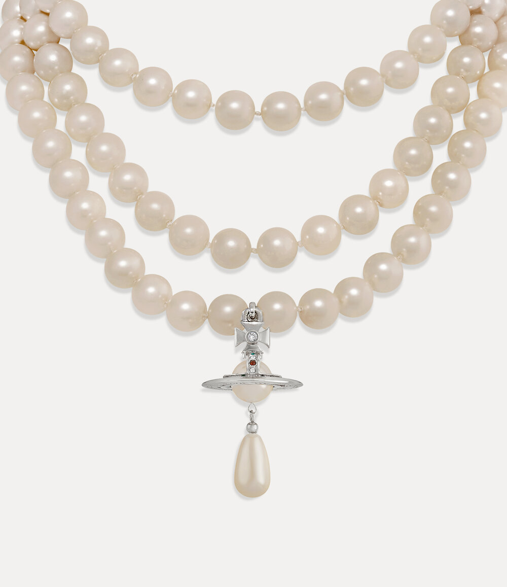 Vivienne Westwood Three Row Pearl Drop Choker in Silver, view 2