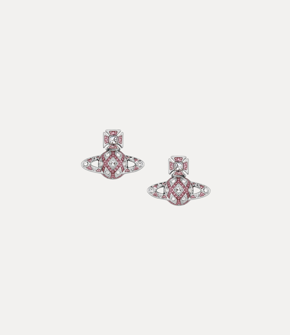 Vivienne Westwood Rachelle Bas Relief Stud Earrings in Platinum White Crystal Transparent Rose Enamel