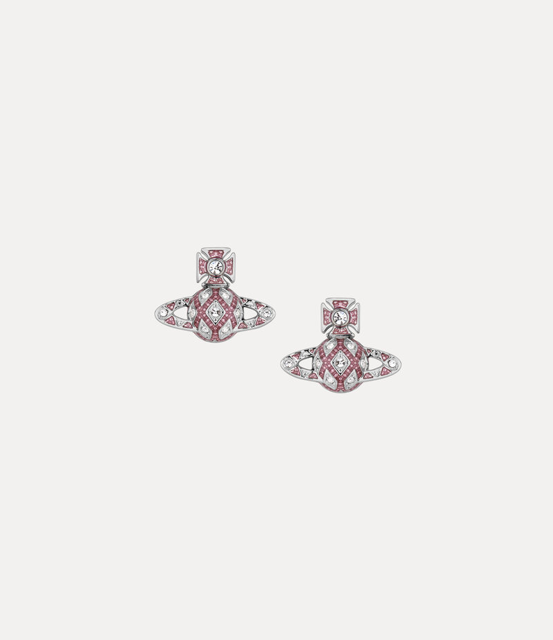 Vivienne Westwood Rachelle Bas Relief Stud Earrings in Platinum White Crystal Transparent Rose Enamel