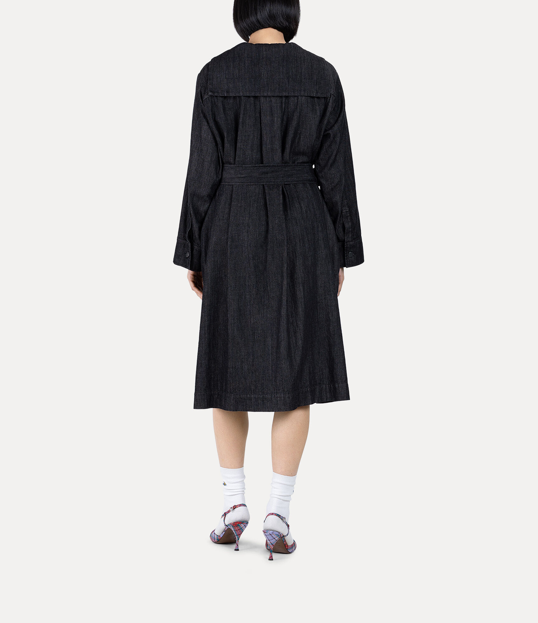 vivienne westwood 異素材袖シャーリングロングワンピース Light Denim Marine Shirt Dress in BLACK | Vivienne Westwood®