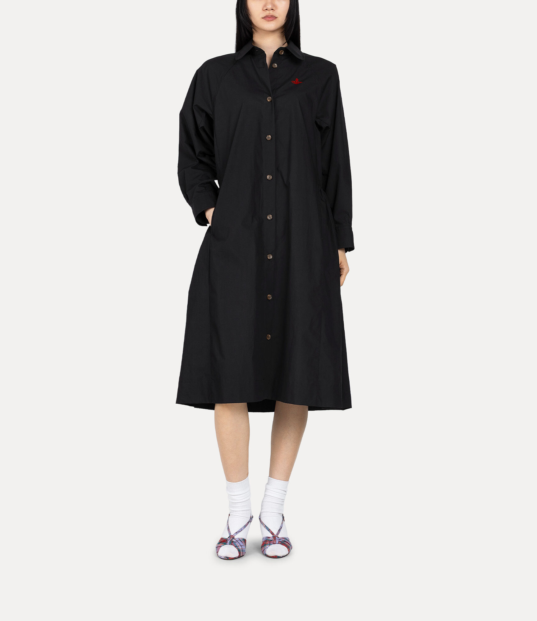 Organic Cotton Washer Waist Gathered A-Line Shirt Dress  large image number 4