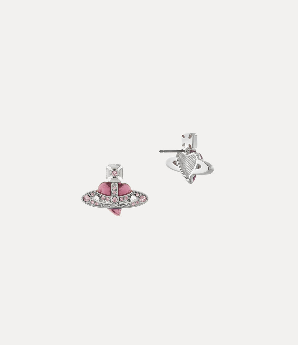 Vivienne Westwood New Diamante Heart Earrings in Platinum Vintage Rose Crystal Light Rose Enamel, view 2