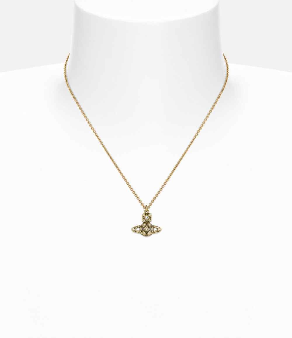 Vivienne Westwood Rachelle Bas Relief Pendant Necklace in Gold White Crystal Transparent Black Diamond, view 2