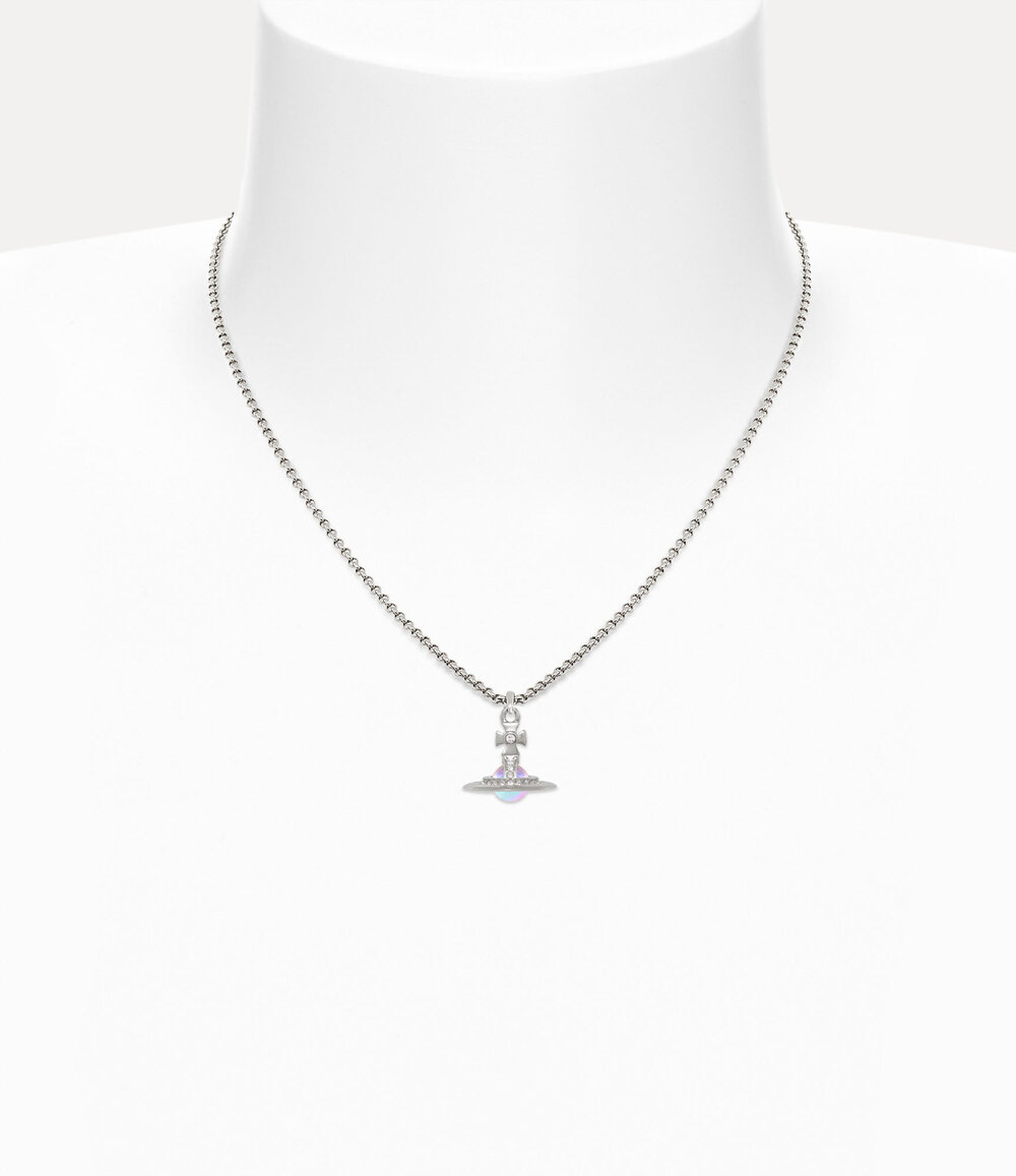 Vivienne Westwood New Petite Orb Pendant Necklace in Platinum White Crystal Pink Ab Cz, view 2