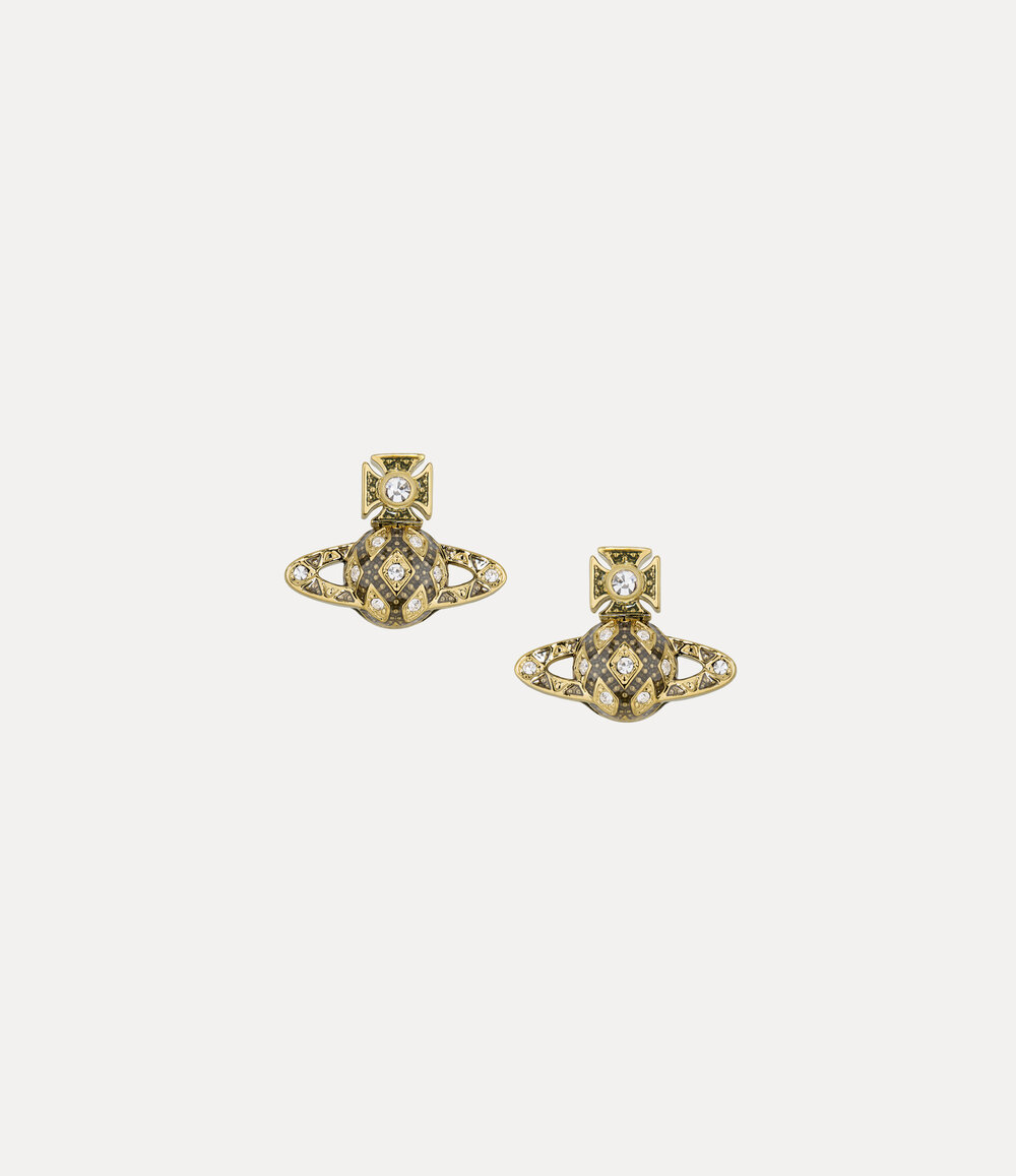 Vivienne Westwood Rachelle Bas Relief Stud Earrings in Gold White Crystal Transparent Black Diamond