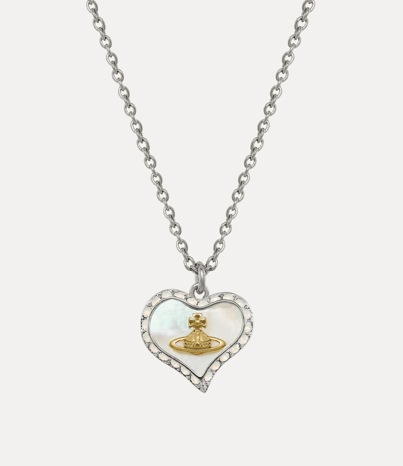 Vivienne Westwood Petra Pendant Necklace in Platinum Gold White Pearl Tint Mop White Opal