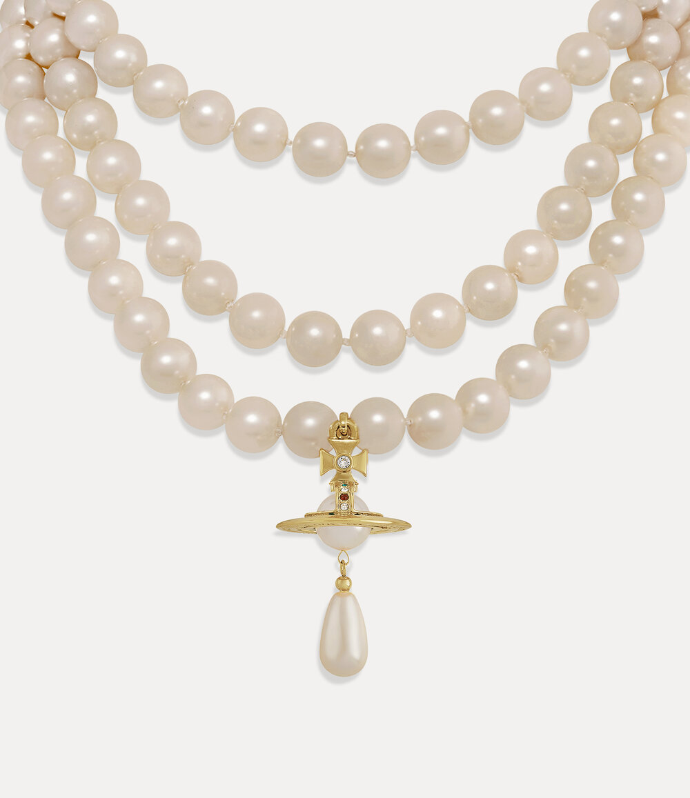 Vivienne Westwood Three Row Pearl Drop Choker in Gold, view 2