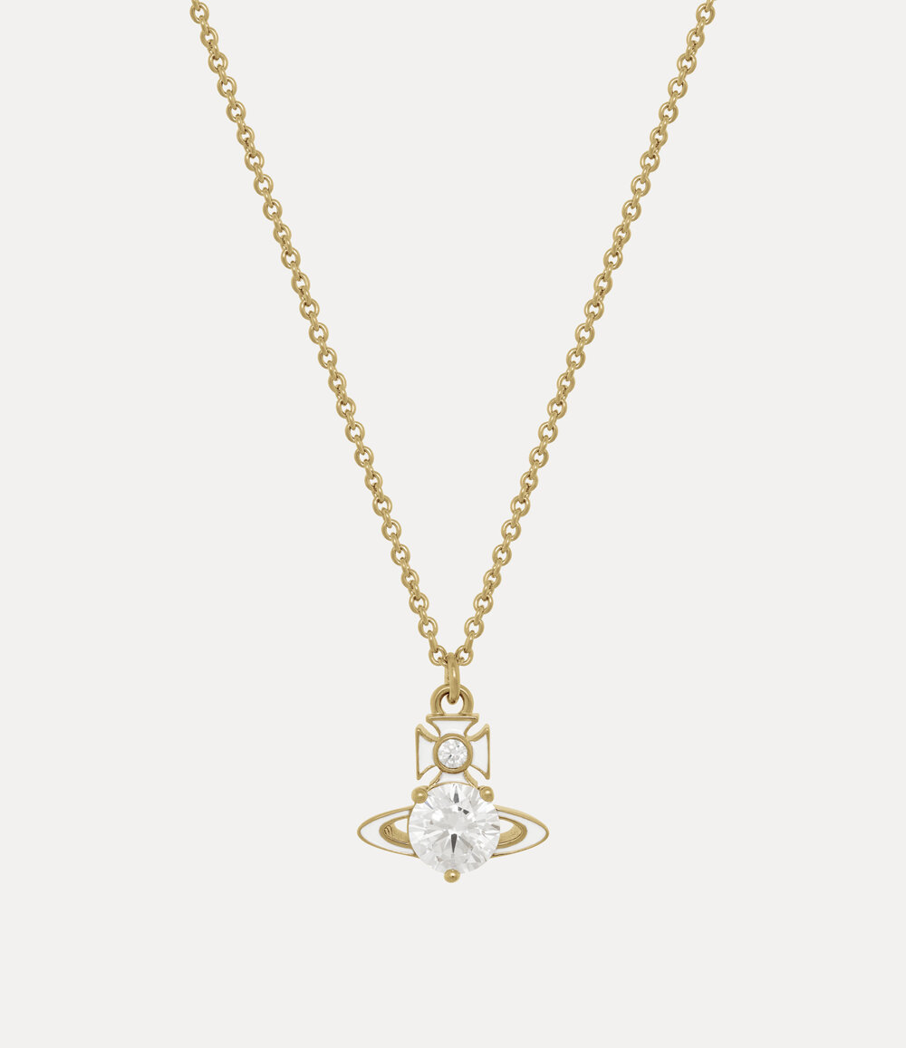 Vivienne Westwood Millie Pendant Necklace in gold white enamel white cz