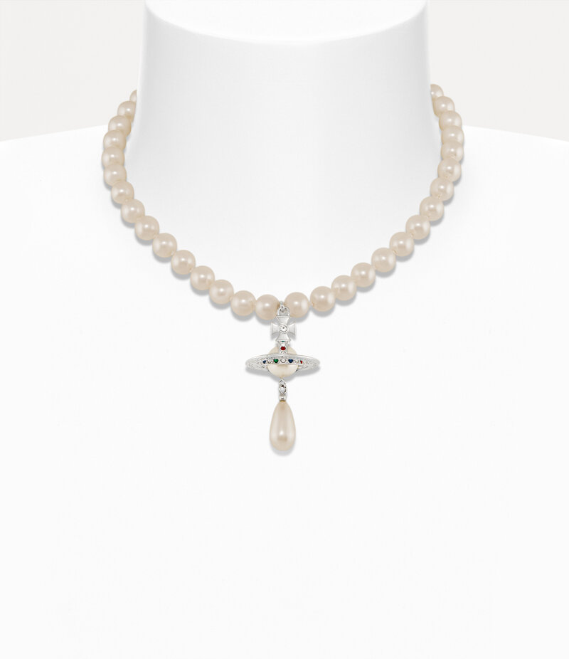 Vivienne Westwood One Row Pearl Drop Choker in Silver