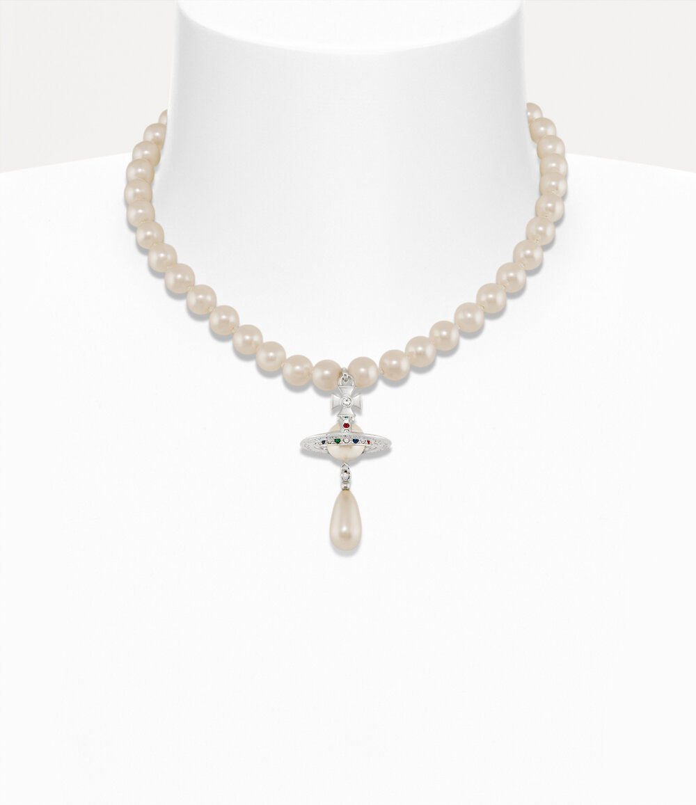 Vivienne Westwood One Row Pearl Drop Choker in Silver