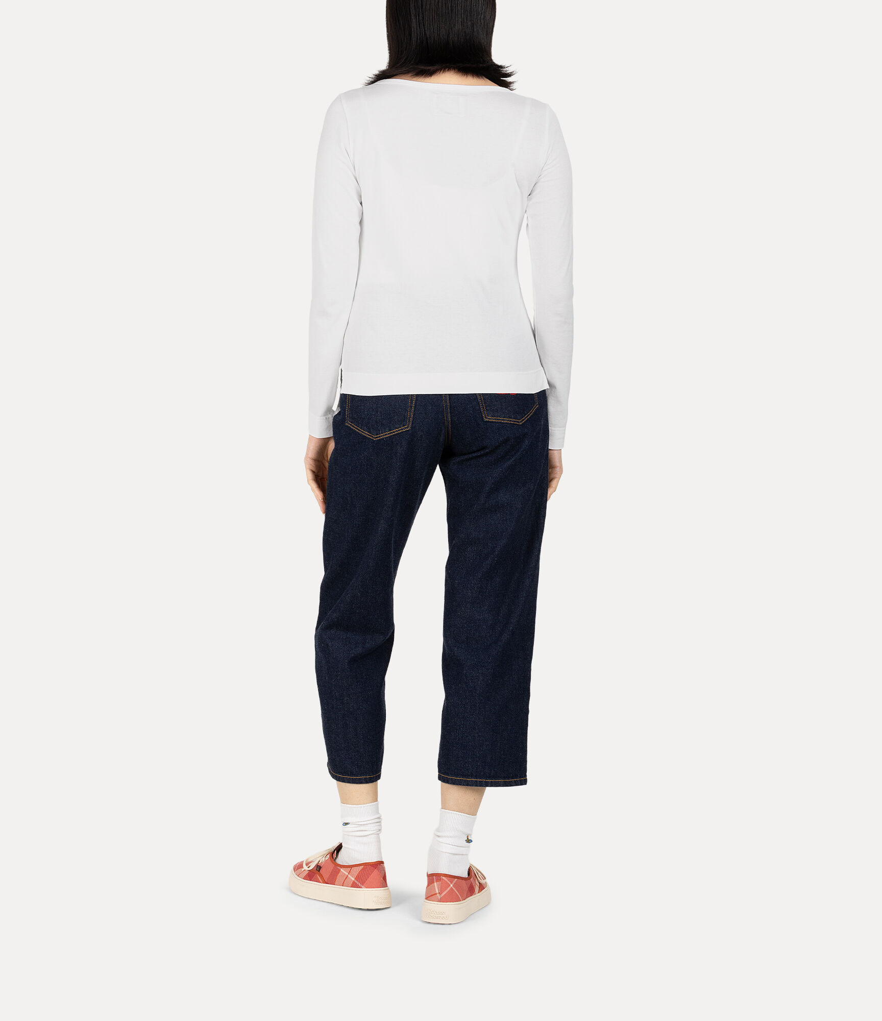 Organic Cotton Jersey Basic ラウンドネック長袖Tシャツ - ホワイト