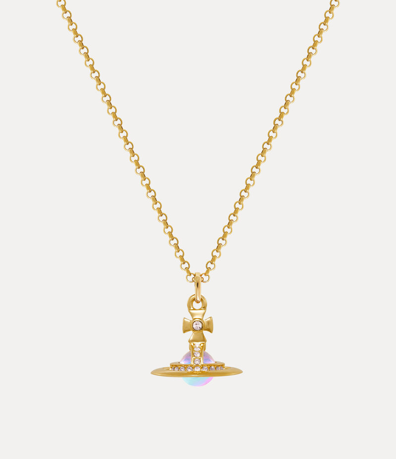 Vivienne Westwood New Petite Orb Pendant Necklace in Gold Light Gold Quartz Crystal Pink Ab Cz