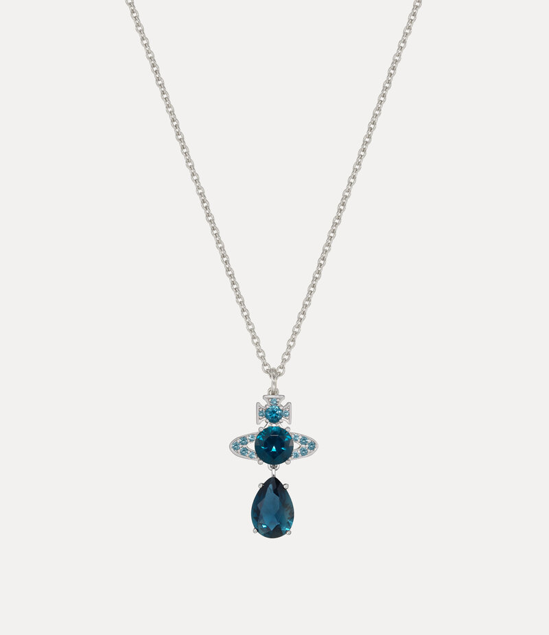 Vivienne Westwood Ismene Drop Pendant Necklace in Platinum Dark Blue Cz