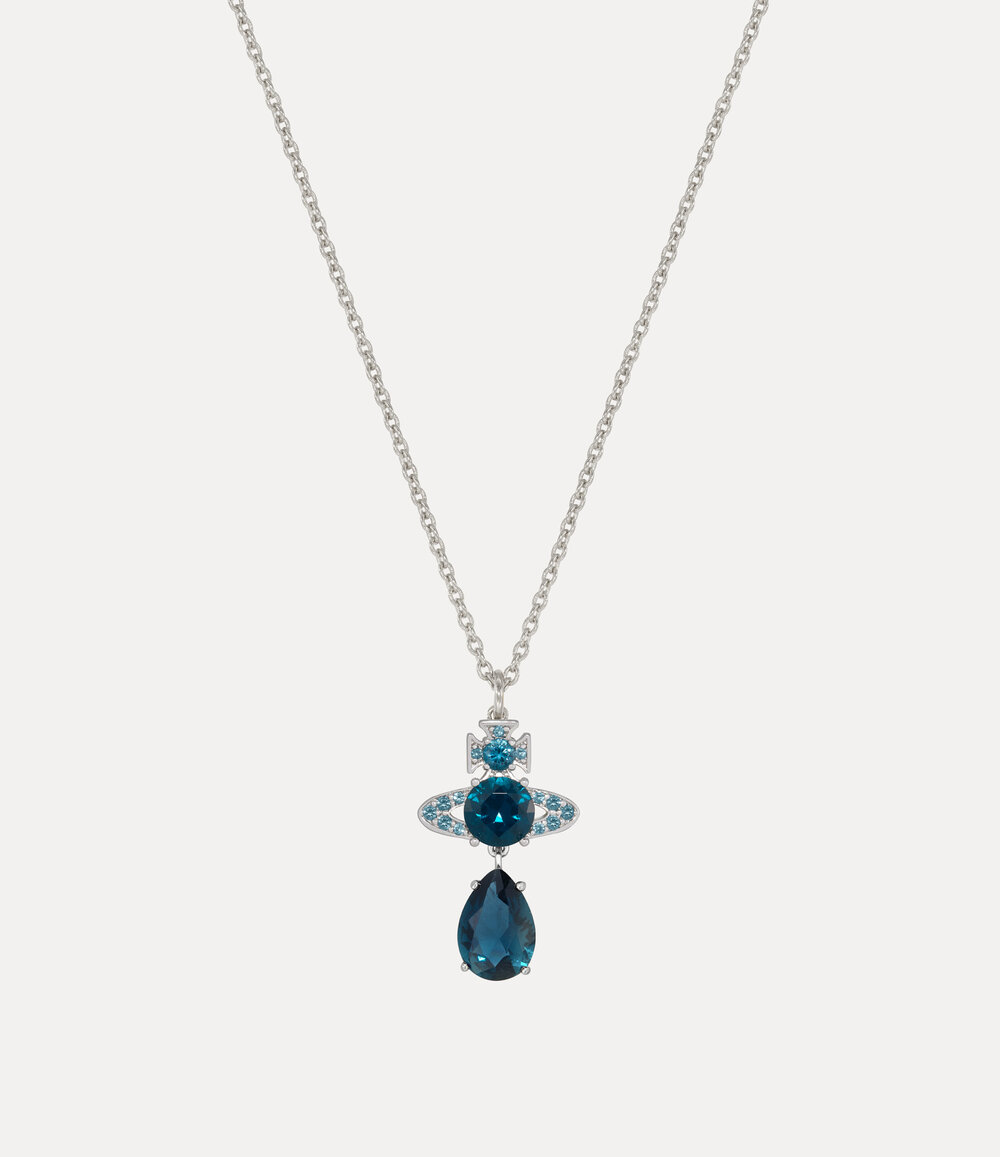 Vivienne Westwood Ismene Drop Pendant Necklace in Platinum Dark Blue Cz