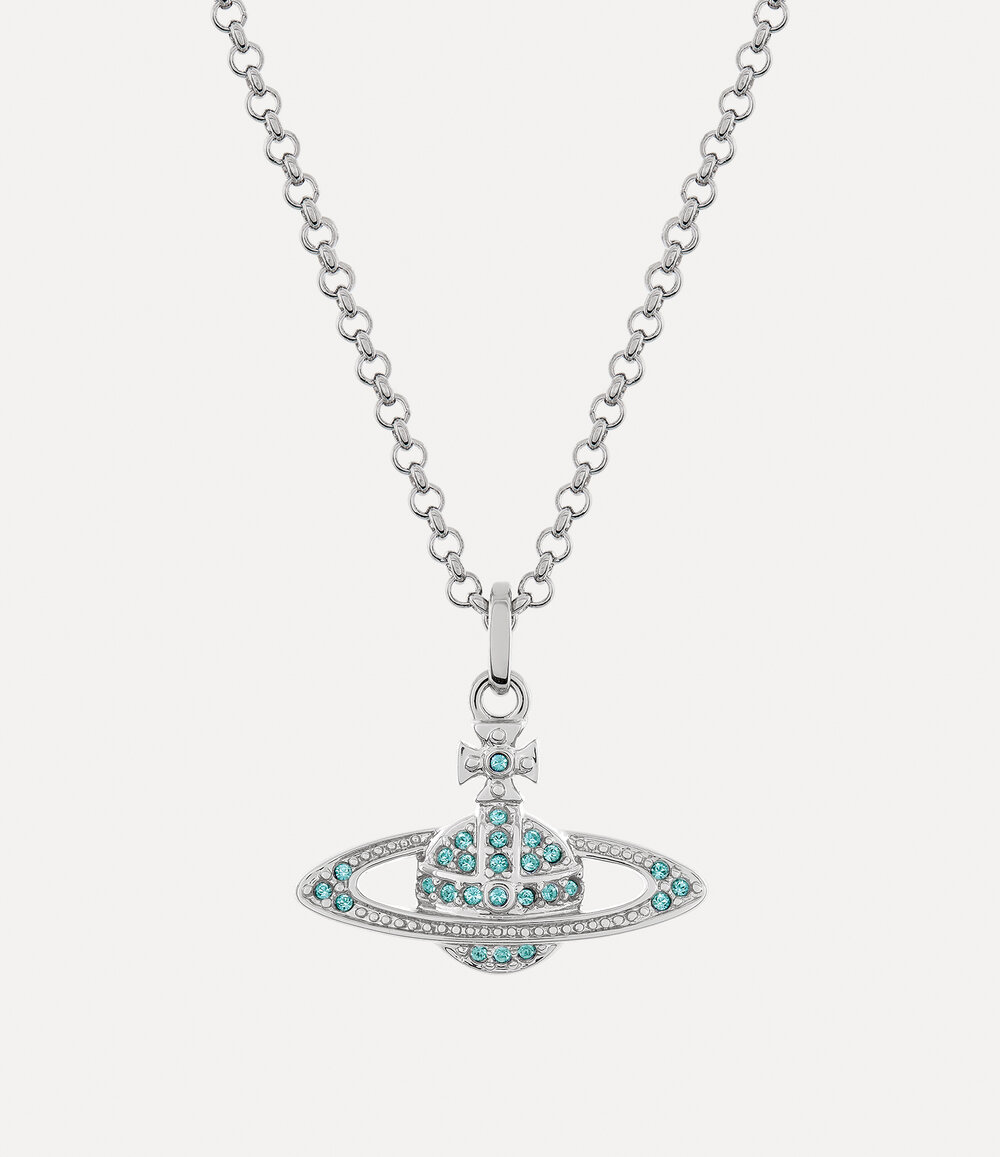 Vivienne Westwood Mini Bas Relief Pendant Necklace in Platinum Aqua Bohemica Crystal