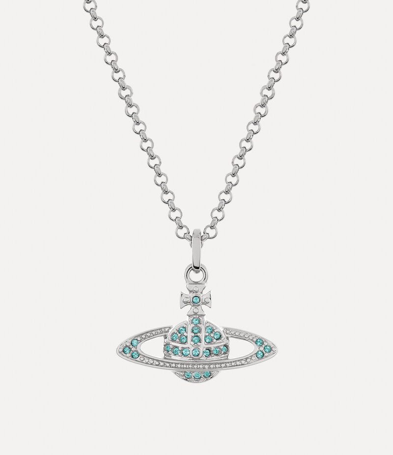 Vivienne Westwood Mini Bas Relief Pendant Necklace in Platinum Aqua Bohemica Crystal