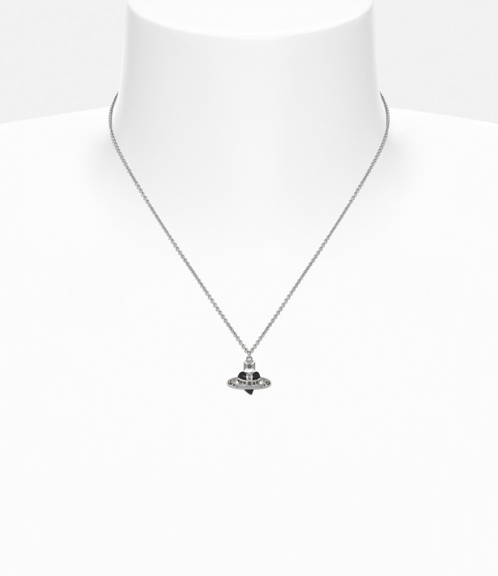Vivienne Westwood New Diamante Heart Pendant Necklace in Platinum Black Diamond, view 2