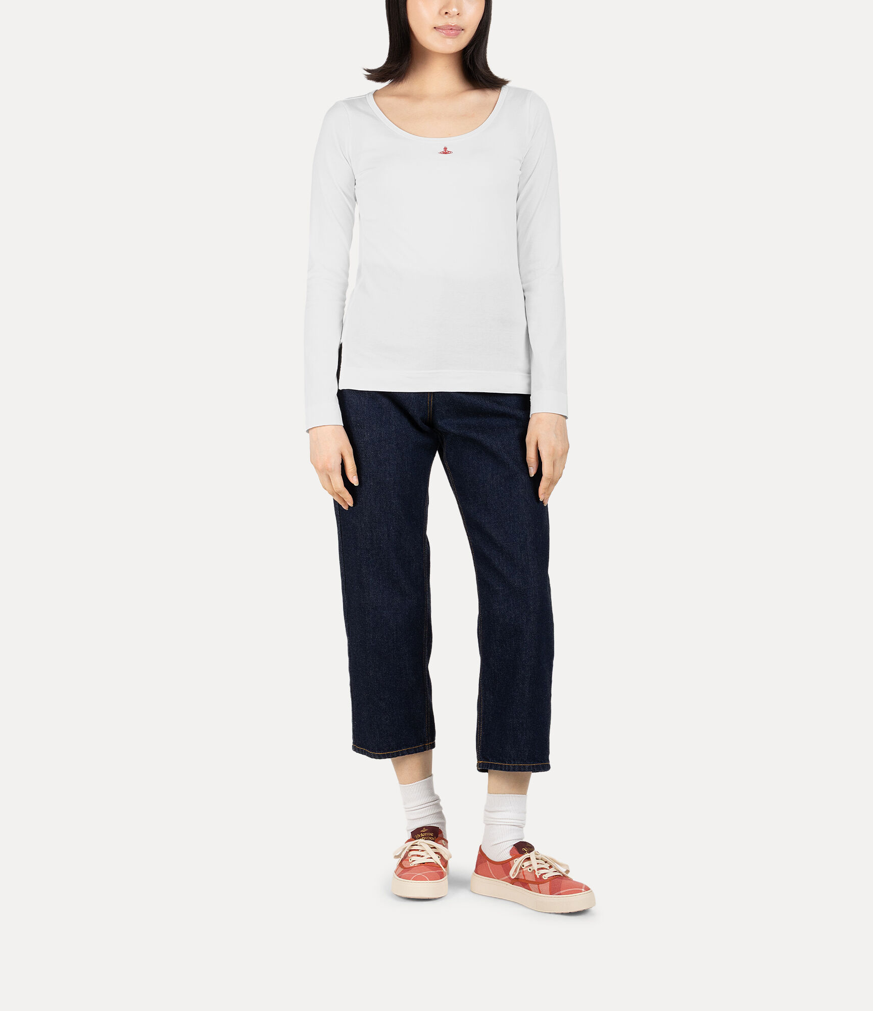 Organic Cotton Jersey Basic ラウンドネック長袖Tシャツ - ホワイト