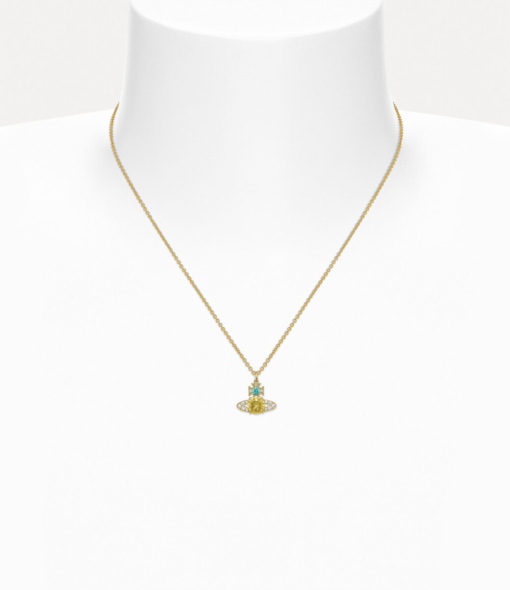 Vivienne Westwood Ismene Pendant Necklace in Gold Light Turquiose Light Yellow White Cz, view 2
