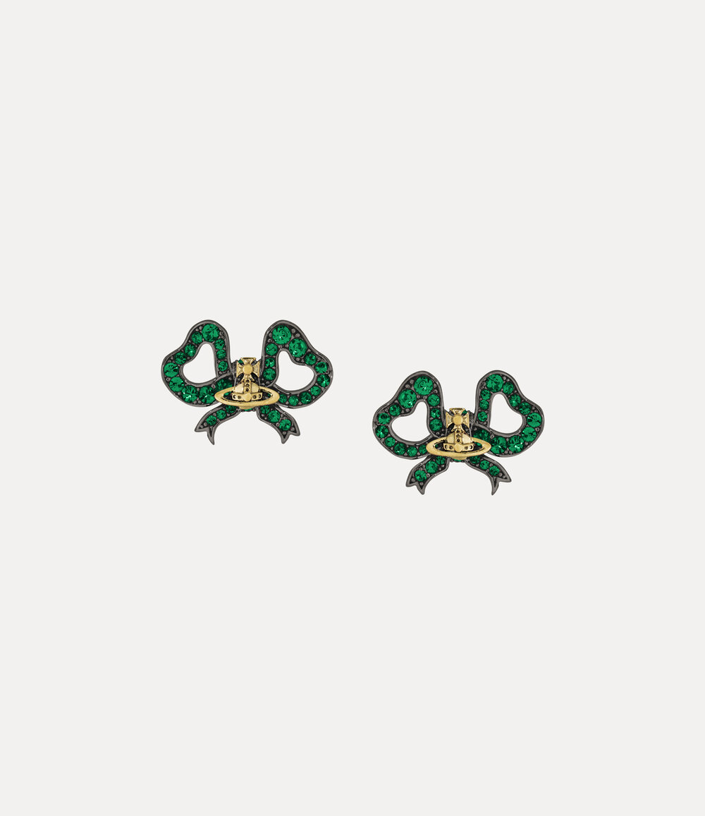 Vivienne Westwood Rigoberta Earrings in Ruthenium Gold Emerald Crystal