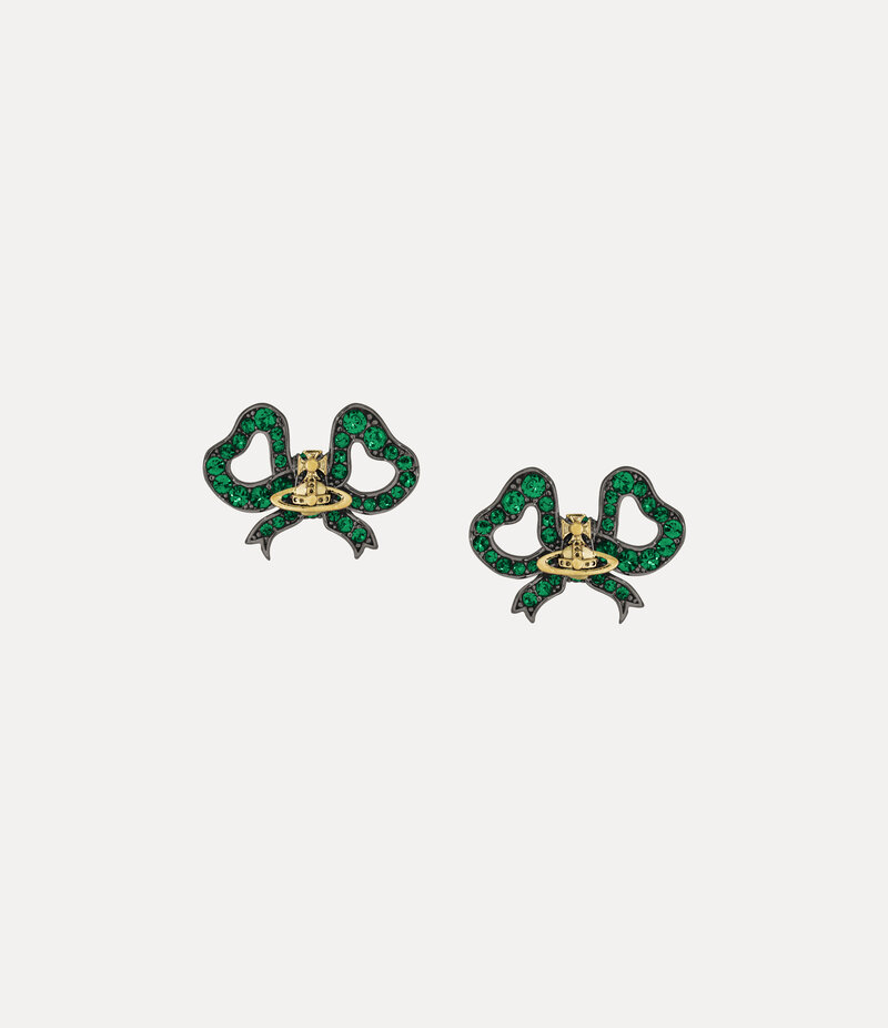 Vivienne Westwood Rigoberta Earrings in Ruthenium Gold Emerald Crystal