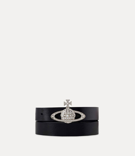 Vivienne Westwood Small Bas Relief Belt Brass Platinum-crystal-crystal-black-leather S Unisex