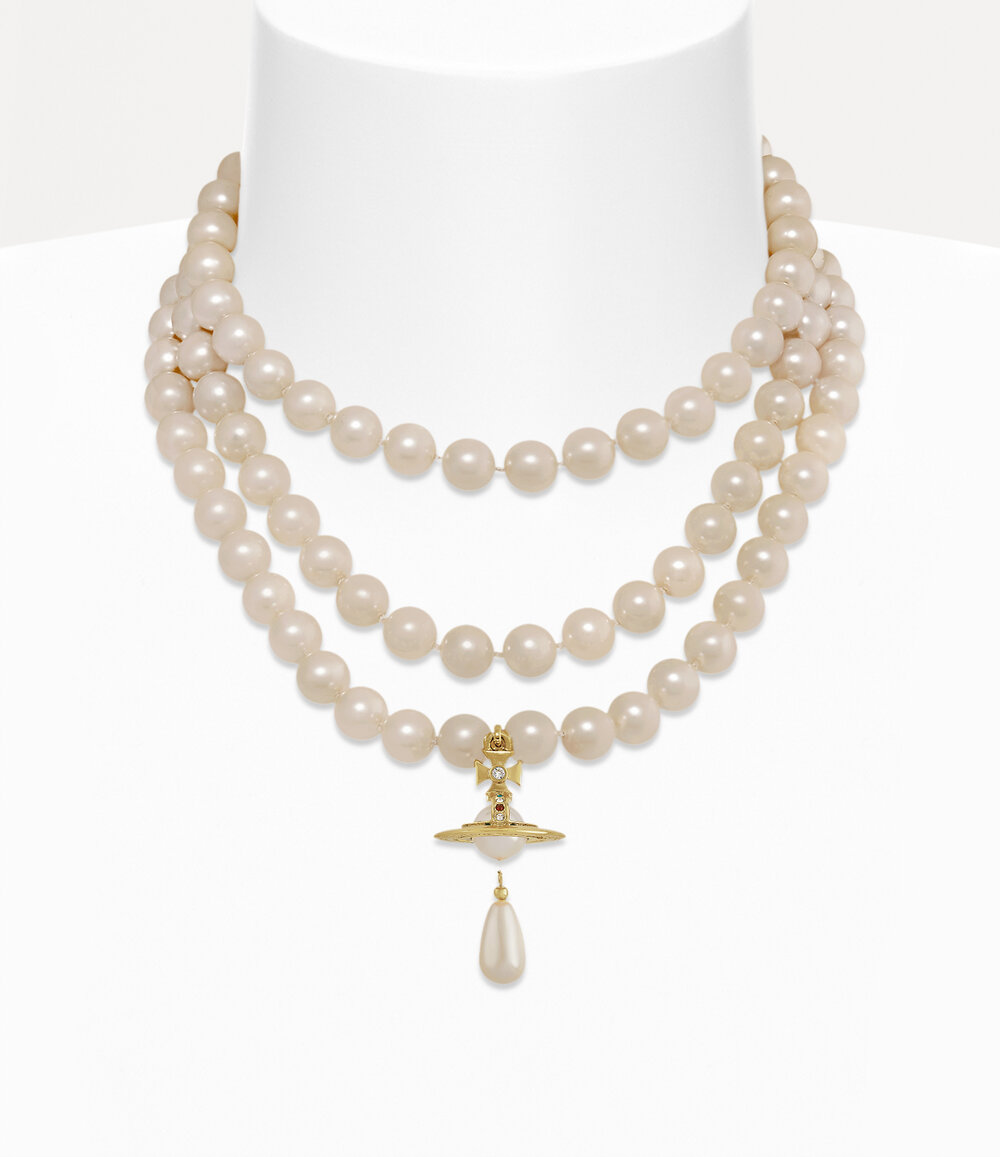 Vivienne Westwood Three Row Pearl Drop Choker in Gold