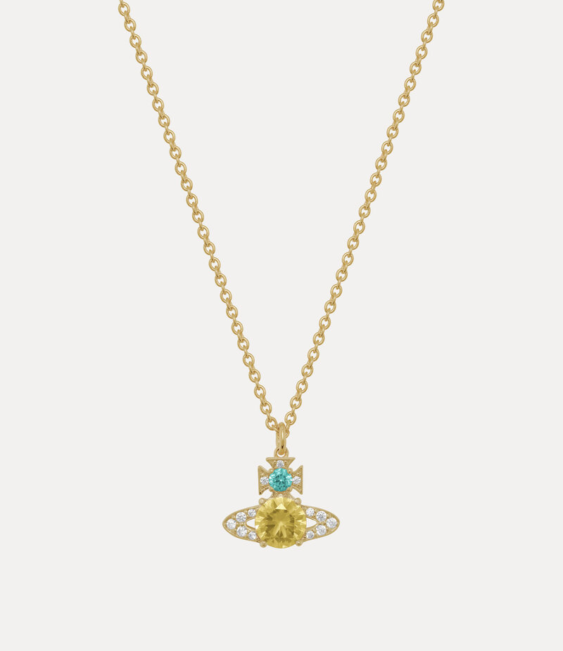 Vivienne Westwood Ismene Pendant Necklace in Gold Light Turquiose Light Yellow White Cz