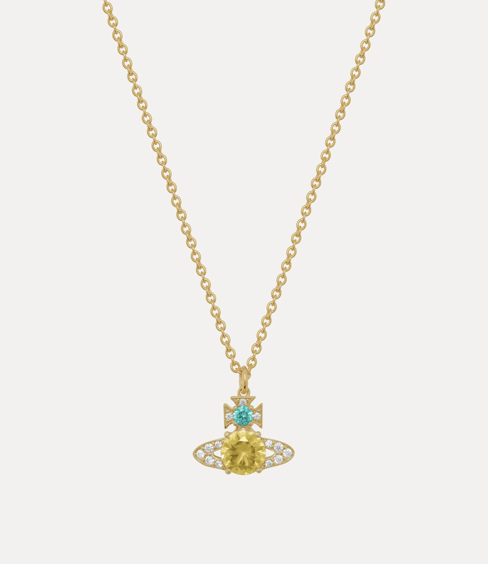 Vivienne Westwood Ismene Pendant Necklace in Gold Light Turquiose Light Yellow White Cz