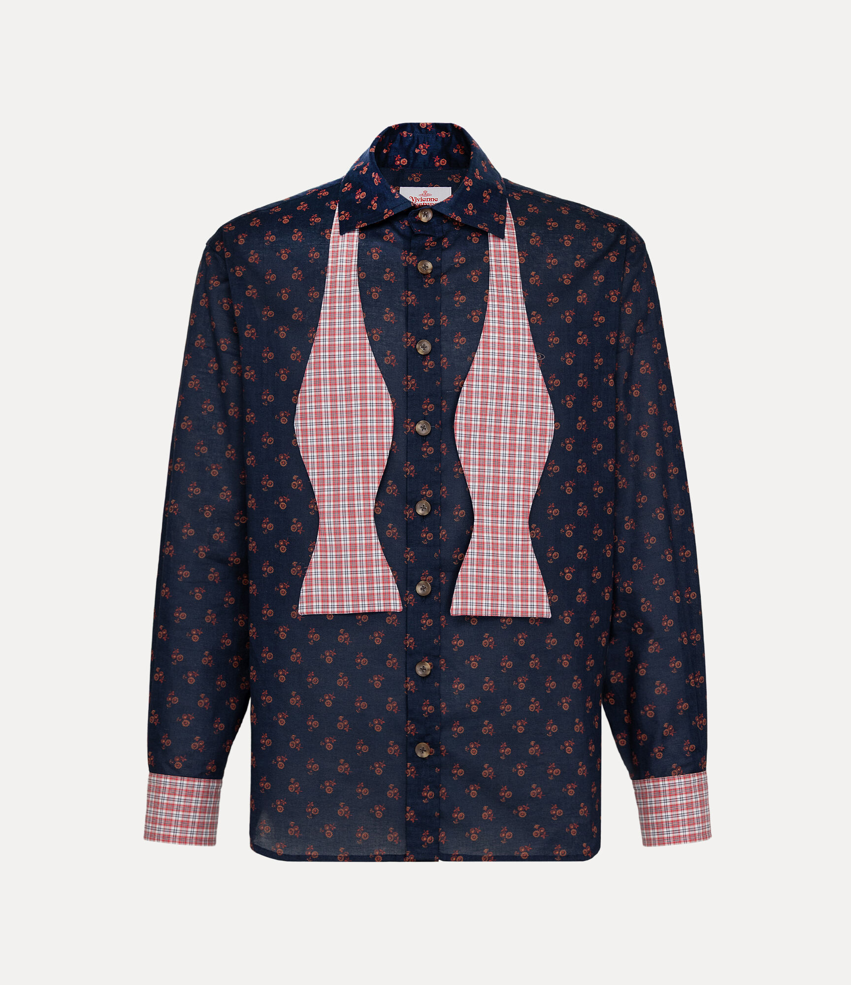 Flower Check Wing Collar Shirt
