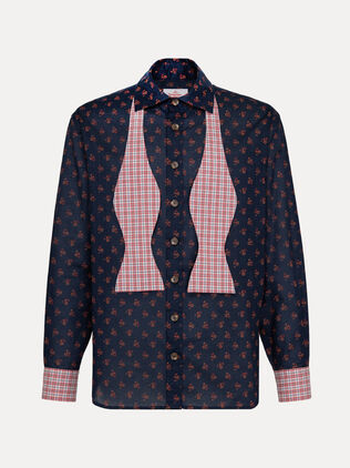Flower Check Wing Collar Shirt
