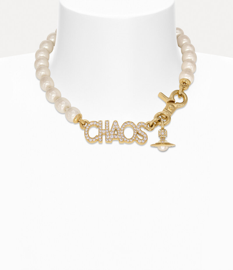 Vivienne Westwood Chaos Large Pearl Necklace -Gold-white-cz-creamrose-pearl -Gold-white-cz-creamrose-pearl