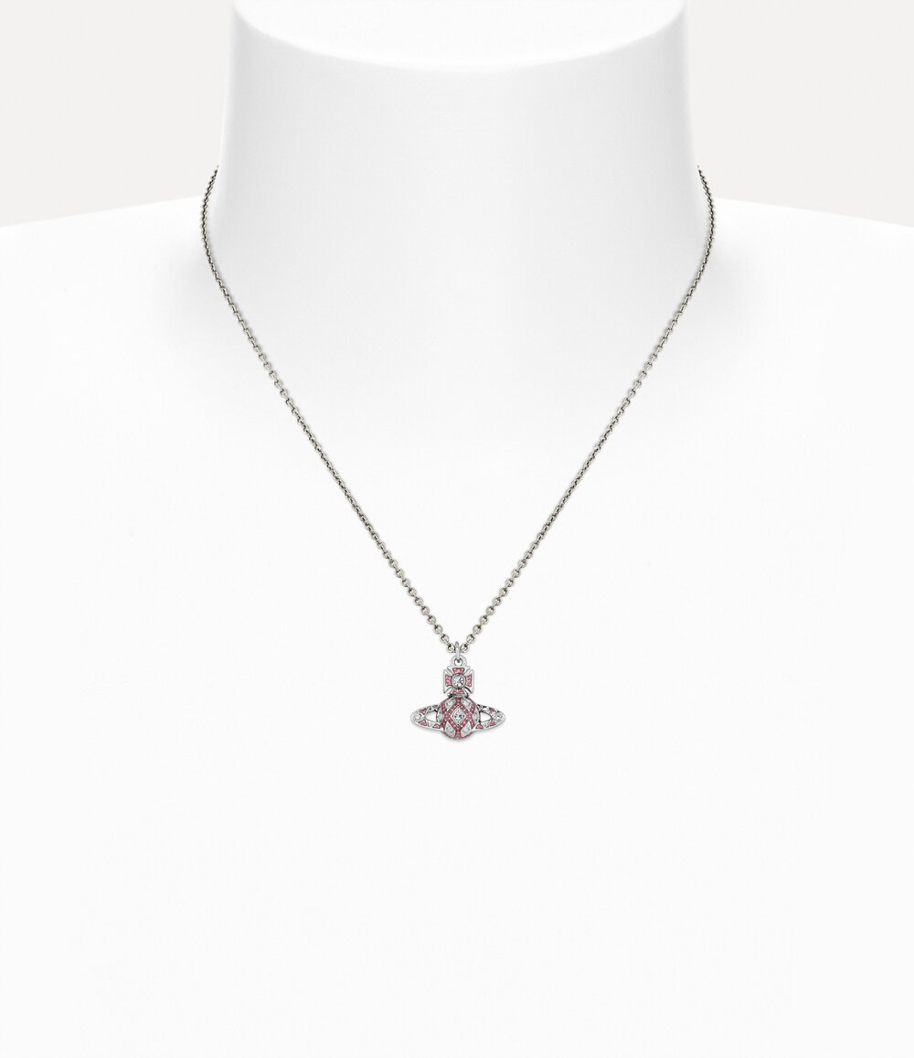 Vivienne Westwood Rachelle Bas Relief Pendant Necklace in Platinum White Crystal Transparent Rose Enamel, view 2