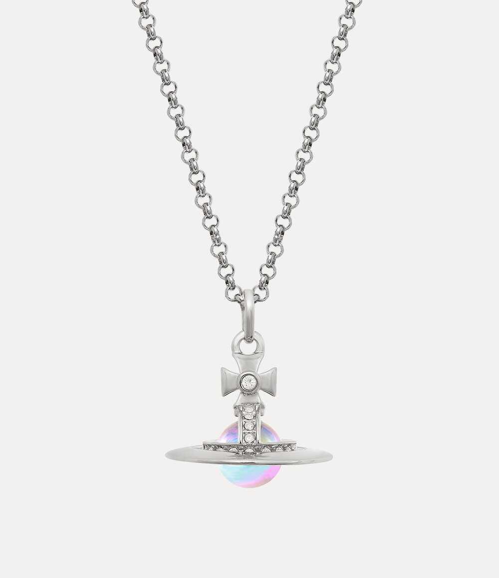 Vivienne Westwood New Tiny Orb Pendant Necklace in Platinum White Crystal Pink Ab Cz