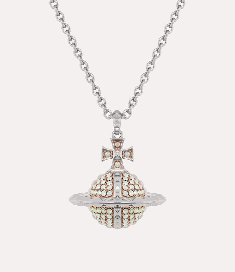 Vivienne Westwood Mayfair Large Orb Pendant Necklace -Rhodium-pink-gold-crystal-ab-crystal -Rhodium-pink-gold-crystal-ab-crystal