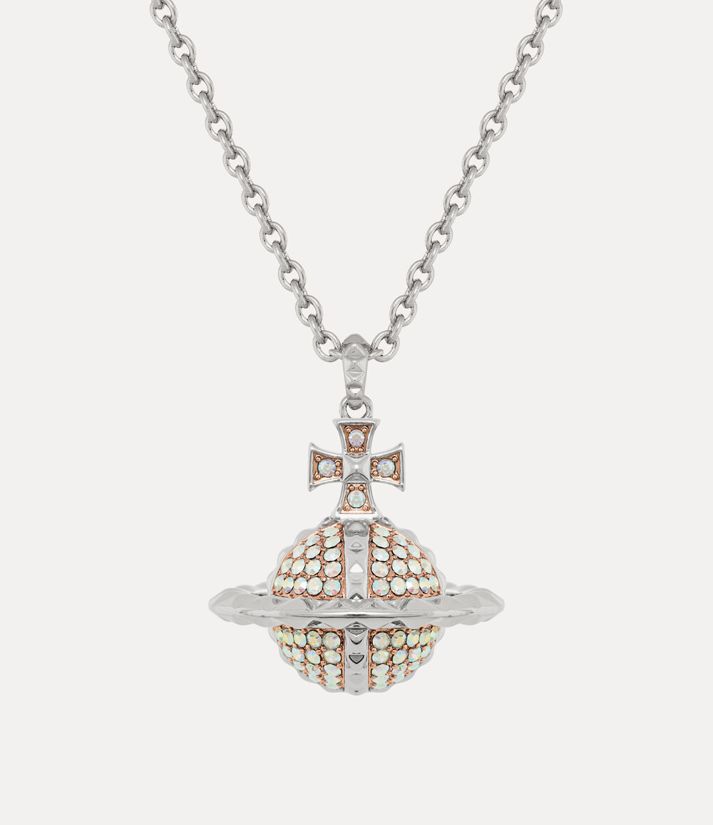 Vivienne Westwood Mayfair Large Orb Pendant Necklace -Rhodium-pink-gold-crystal-ab-crystal -Rhodium-pink-gold-crystal-ab-crys