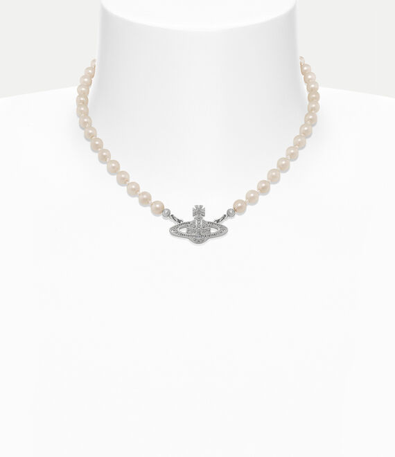 Vivienne Westwood Mini Bas Relief Choker In Platinum-crystal-pearl