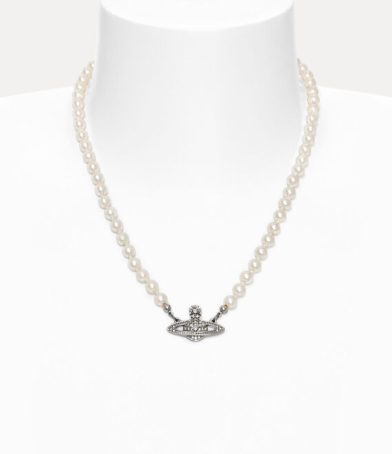 Vivienne Westwood Man. Mini Bas Relief Pearl Necklace In Platinum-cream-pearl-crystal